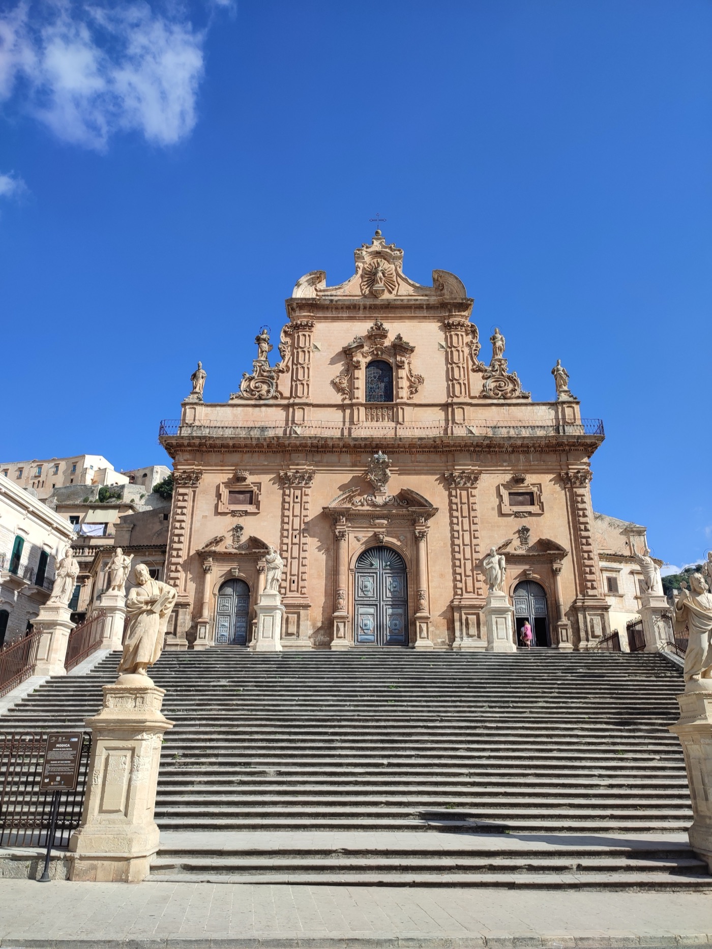 The monumental staircase of San Pietro in Modica, lined with statues of the twelve apostles
